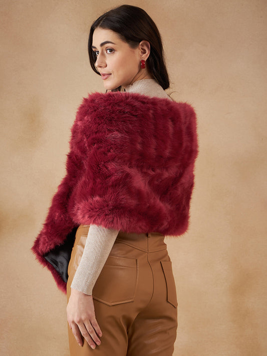InWeave Women's Bright Rust Fur Cape - Swadesiicart