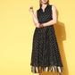 Ahalyaa Black Georgette Ethnic Motifs Printed Shirt-Collar Midi Fit & Flare Ethnic Dress | Swadesiicart