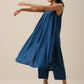 trueBrowns Classic Blue Slub Texture Sleeveless Flared Kurta Pant Set | Swadesiicart