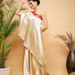 InWeave Women's Beige Red Brocade Oneshoulder Top Satin W Palazzo Set - Swadesiicart