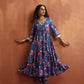 trueBrowns Blue Print Flared Anarkali Kurta Set | Swadesiicart