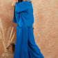 InWeave Women's Ink Blue Solid Collar Neck Boho Top Bottom Set - Swadesiicart