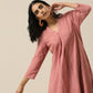 trueBrowns Light Mauve Slub Texture Neck Pleat Kurta Pant Set | Swadesiicart