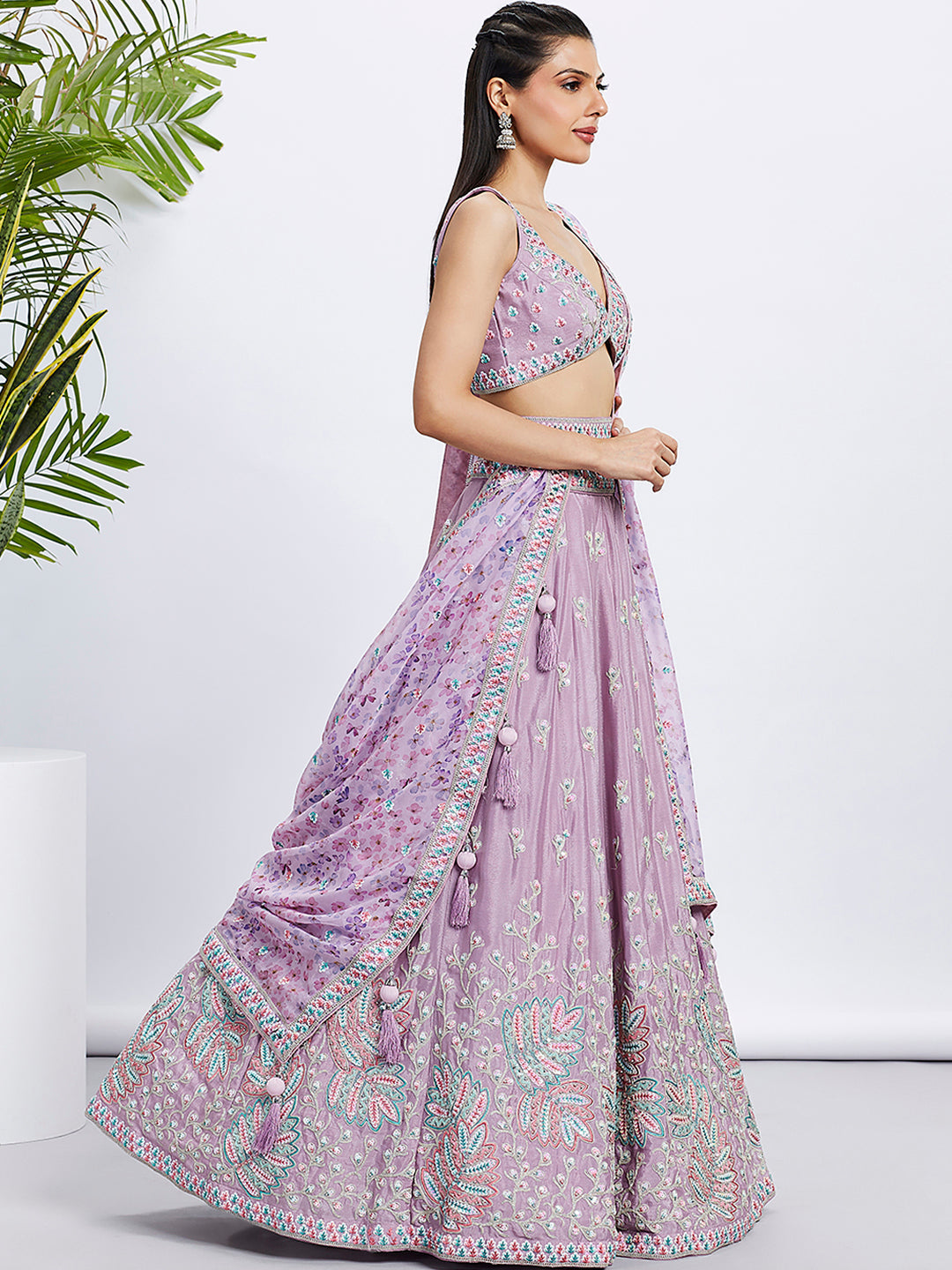 House of Panchhi Lavender Georgette Sequins And Thread Embroidery Lehenga Choli & Dupatta | Swadesiicart