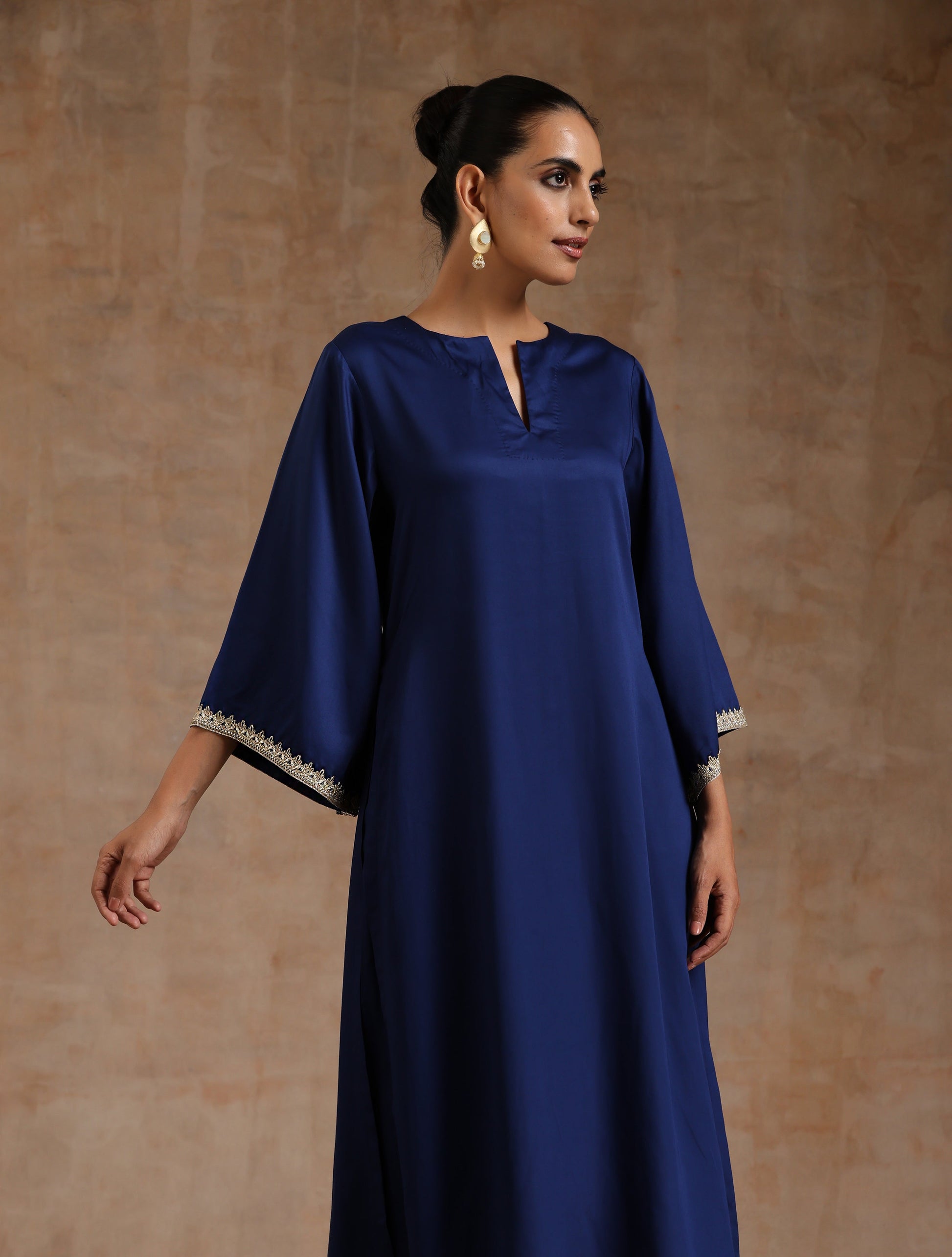 trueBrowns Midnight Blue Modal Satin Relax Kurta Set | Swadesiicart
