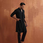 trueBrowns Men's Black Textured Cotton Dobby Front Open Kurta | Swadesiicart