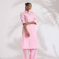 trueBrowns Pink Cotton Embroidered Kurta Set | Swadesiicart