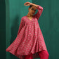 trueBrowns Pink Leaf Muslin Silk Printed Yoke Gathered Co-ord Set - Swadesiicart