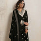 trueBrowns Green Velvet Floral Embroidered Kurta Pant Dupatta Set | Swadesiicart