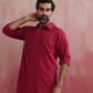 trueBrowns Men's Maroon Cotton Shirt Collar Stylized Kurta | Swadesiicart
