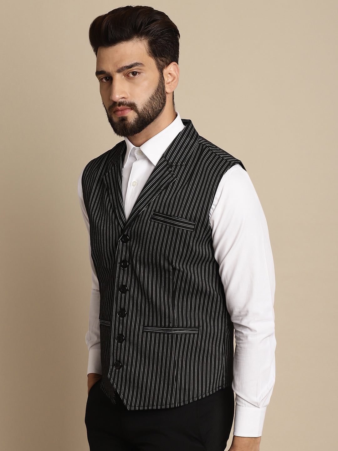 Even Apparels Men's Black Waistcoat with Notched Lapel | Swadesiicart