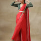 trueBrowns Red Bandhani Printed Silk Skirt Stitched Saree with Belt | Swadesiicart