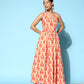 InWeave Women's Orange Paisley Print Raisa Back Detail Dress - Swadesiicart