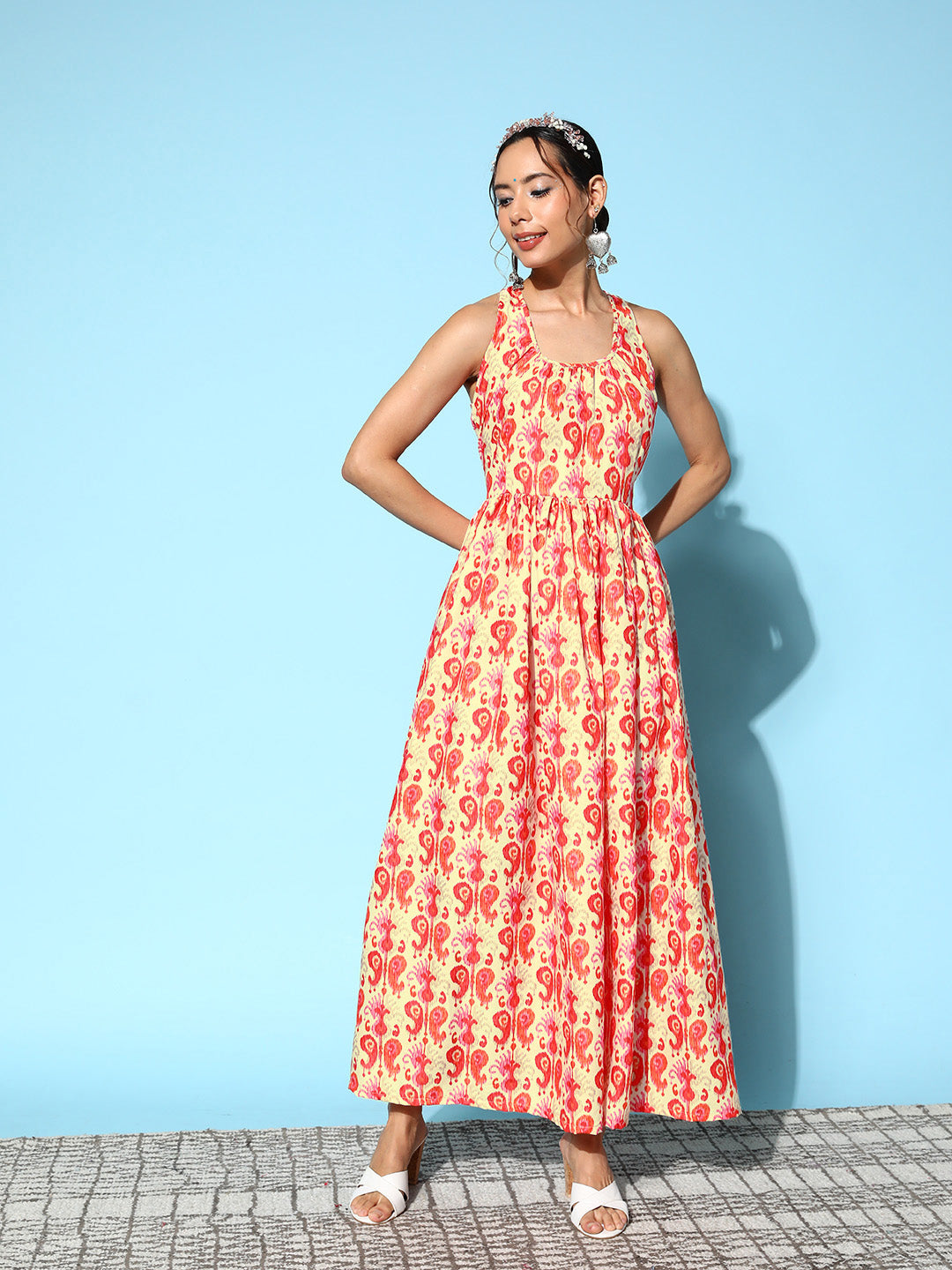 InWeave Women's Orange Paisley Print Raisa Back Detail Dress - Swadesiicart