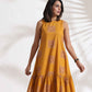 trueBrowns Mustard Cotton Print Tier Dress | Swadesiicart
