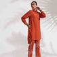 trueBrowns Orange Cotton Solid Shirt Kurta Co-ord Set - Swadesiicart
