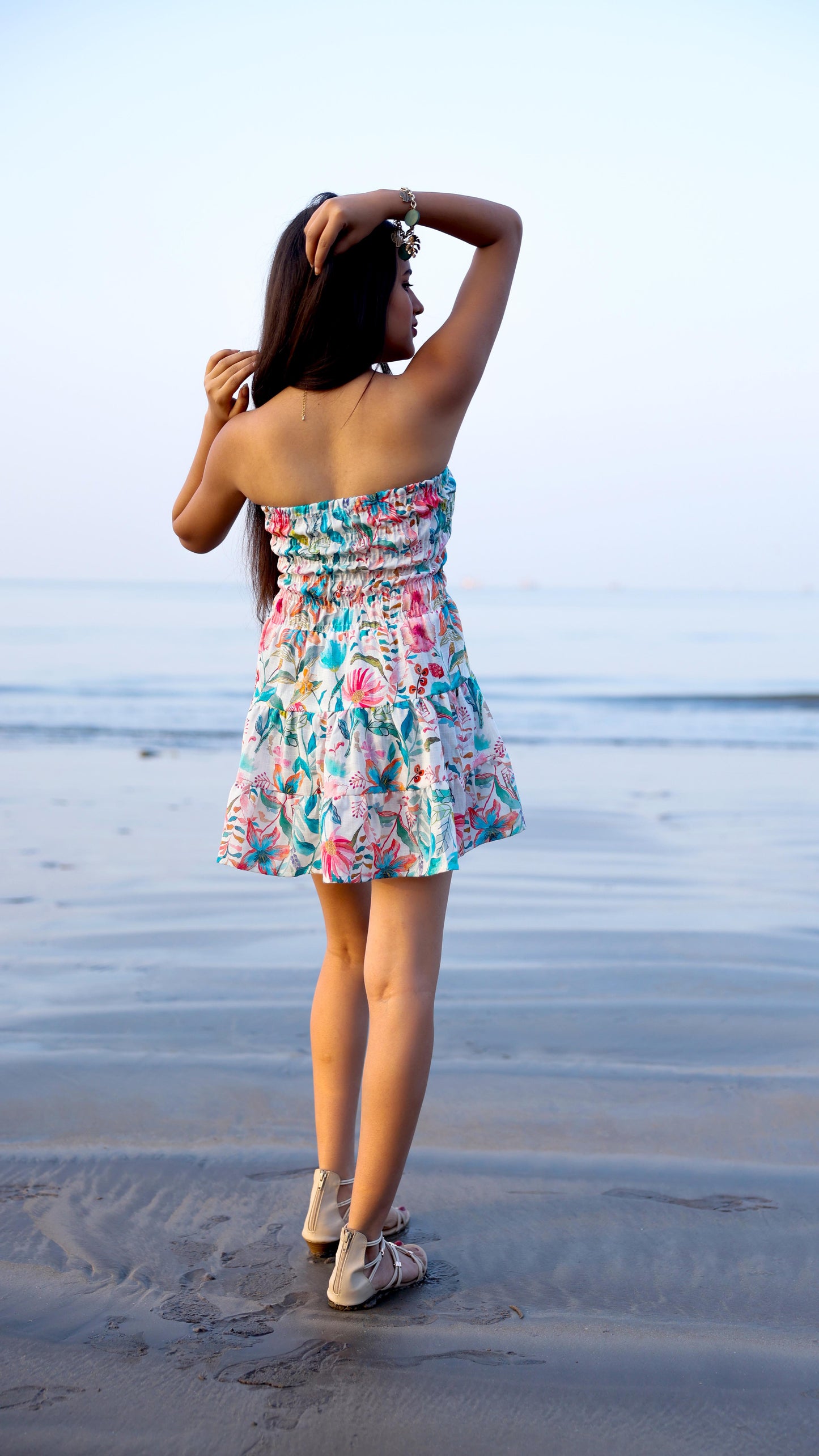 Noroke Linen Blue Floral Mini Tiered Dress - Printed | Swadesiicart