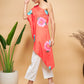 InWeave Women's Dark Orange Pink Blue Flower One Shoulder Kurta - Swadesiicart