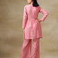 trueBrowns Light Mauve Bandhani Printed Silk Flared Kurta Pant Set | Swadesiicart