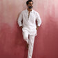 trueBrowns Men's White Cotton Shirt Collar Stylized Kurta Co-ord set - Swadesiicart