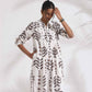 trueBrowns White Cotton Stripe Print Pleated Kurta Set | Swadesiicart