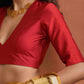 trueBrowns Red Silk V Neck Blouse | Swadesiicart