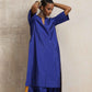 trueBrowns Blue Silk High Slit Kurta Set | Swadesiicart
