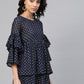 Ahalyaa Women Navy Blue & Golden Polka Dots Print Tiered Beautiful Tunic | Swadesiicart