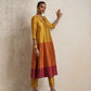trueBrowns Gold Orange Silk A-line Kurta Set | Swadesiicart