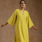 trueBrowns Lime Gold Cotton Relax High Slit Kurta Set | Swadesiicart