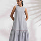 trueBrowns trueBrown Grey Cotton Stripe Tier Dress | Swadesiicart