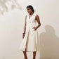 trueBrowns Off-White Cotton Linen Dress | Swadesiicart
