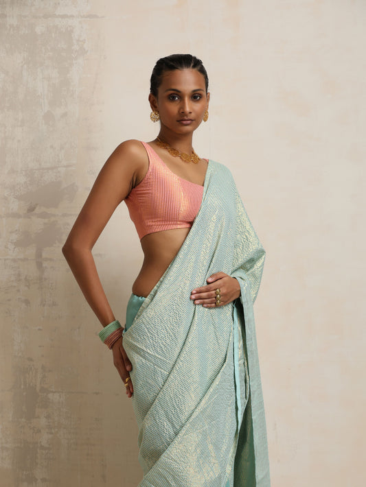 trueBrowns Blue Gold Lurex Ready To Wear Saree | Swadesiicart