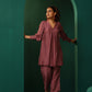 trueBrowns Light Mauve Silk Front Pleat Co-ord Set - Swadesiicart