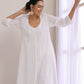trueBrowns White Dobby Front Pleated Long Kurta Pant Set | Swadesiicart