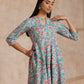 trueBrowns Turkish Blue Overall Floral Block Print Cotton Flared Kurta Pant Set | Swadesiicart
