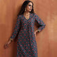 trueBrowns Black Floral Print A-line Kurta Set | Swadesiicart