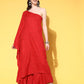 InWeave Women's Red Mirror Work One Shoulder Kurta Set - Swadesiicart