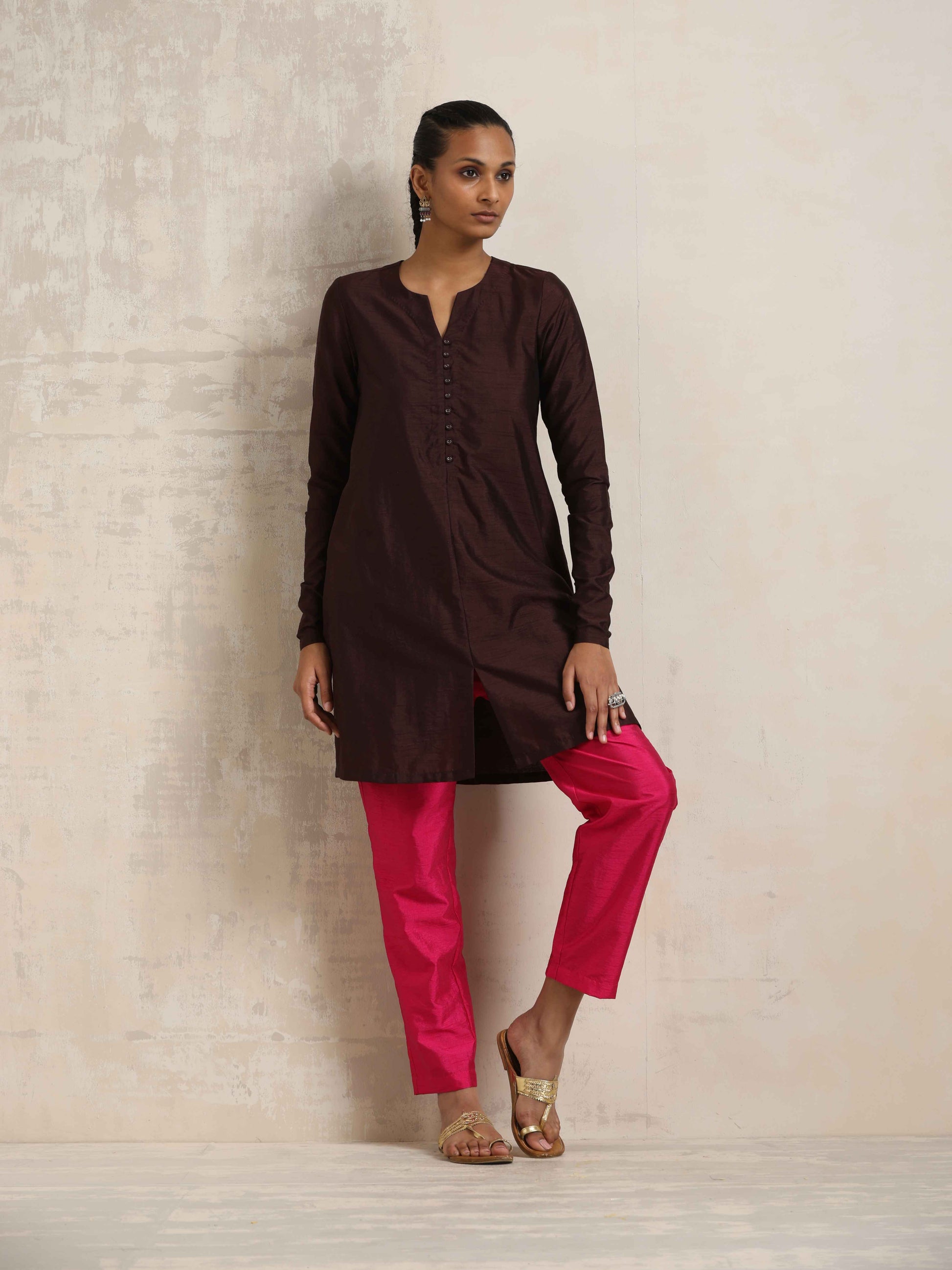 trueBrowns Cola Silk Kurta Co-ord Set - Swadesiicart