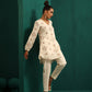 trueBrowns Ivory Peach Cotton V-Neck Co-Ord Set - Swadesiicart
