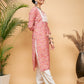 InWeave Women's Dusty Pink Paisley Patch Straight Kurta Pant Set - Swadesiicart