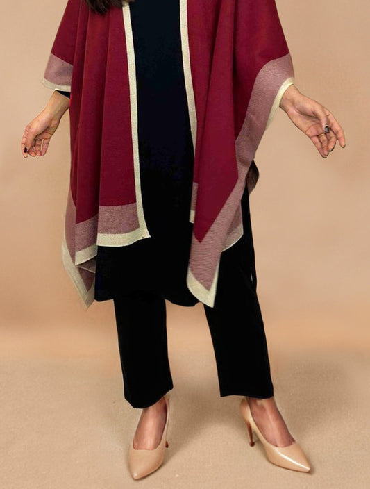 trueBrowns Maroon Woollen Kaftan Cape | Swadesiicart