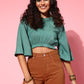 InWeave Women's Teal Blue High Neck Crop Top - Swadesiicart
