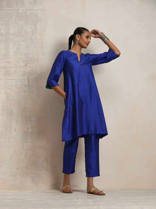 trueBrowns Blue Silk Kurta Co-ord Set - Swadesiicart