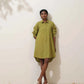 trueBrowns Pear Green Cotton Linen Dress | Swadesiicart