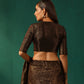 trueBrowns Black Cotton Gold Lurex Deep V-Neck Blouse | Swadesiicart