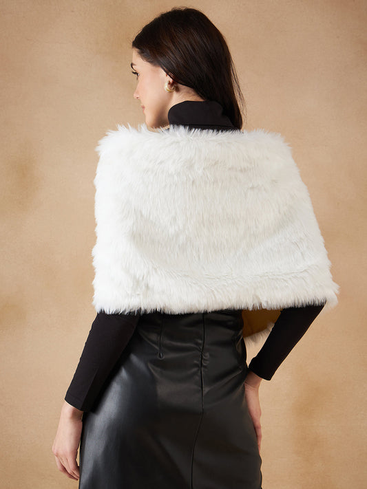 InWeave Women's Pure White Faux Fur Cape - Swadesiicart