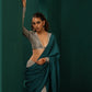 trueBrowns Teal Grey Silk Ready to Wear Saree | Swadesiicart