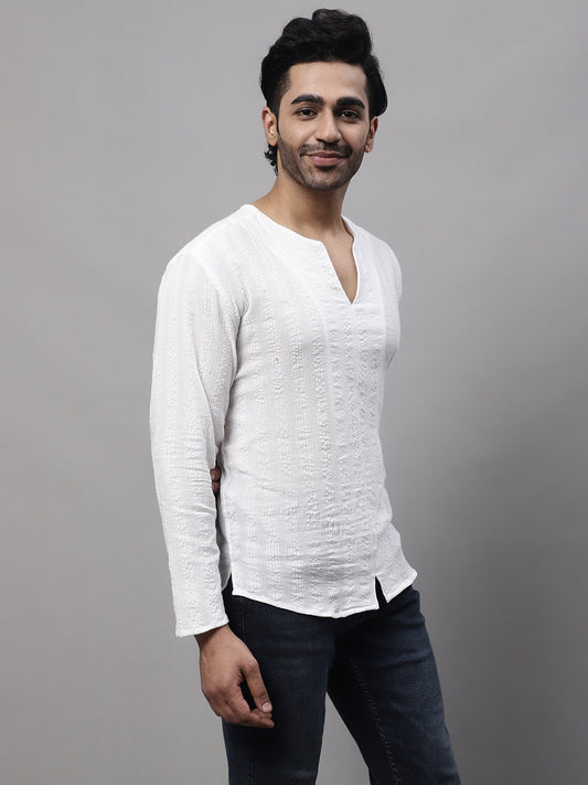 Even Apparels White Pure Cotton Open Neck Kurta | Swadesiicart