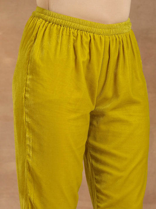 trueBrowns Lime Velvet Pant | Swadesiicart